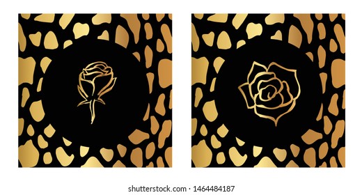 Vector Illustration of Gold Card, Poster and Wallpaper of Rose Flower Icon or Drawing. Graphic Design For Background, Template, Decoration and More.