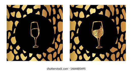 Vector Illustration of Gold Card, Poster and Wallpaper of Wine Drinks Icon or Drawing. Graphic Design For Background, Template, Decoration and More.