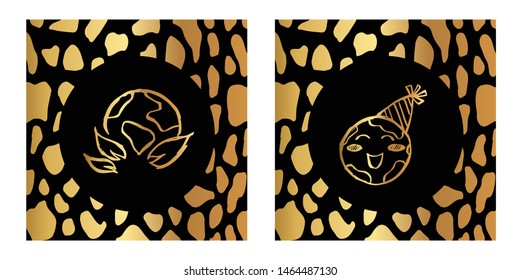 Vector Illustration of Gold Card, Poster and Wallpaper of Earth Icon or Drawing. Graphic Design For Background, Template, Decoration and More.