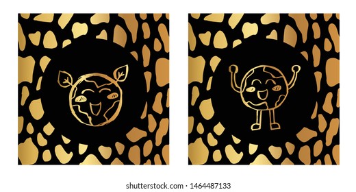 Vector Illustration of Gold Card, Poster and Wallpaper of Earth Icon or Drawing. Graphic Design For Background, Template, Decoration and More.