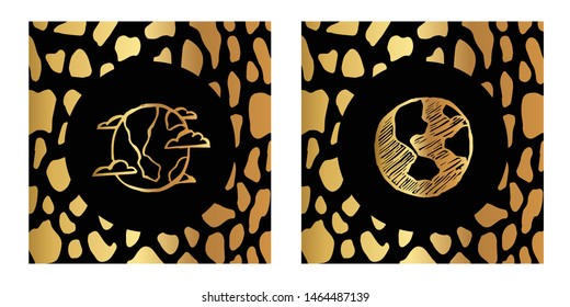 Vector Illustration of Gold Card, Poster and Wallpaper of Earth Icon or Drawing. Graphic Design For Background, Template, Decoration and More.