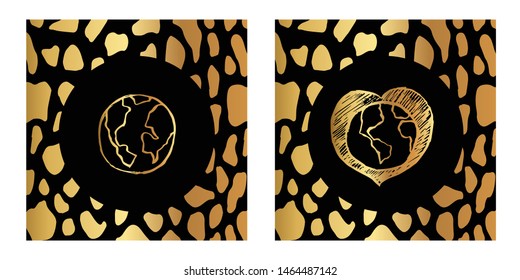 Vector Illustration of Gold Card, Poster and Wallpaper of Earth Icon or Drawing. Graphic Design For Background, Template, Decoration and More.