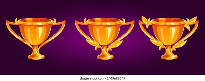 vector; illustration; gold; cartoon; purple; design; progress; graphic; aristocratic; icon; three; cups; clipart; bowl; goblet; 