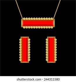 Vector illustration of Gold chain with a pendant and earrings.
