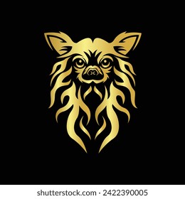 Vector Illustration of Gold Chihuahua Head Line Logo Sign in black background