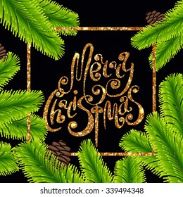 Vector Illustration of Gold Christmas Hand Drawn Lettering for Design, Website, Background, Banner. Typography Xmas card invitation Element Template