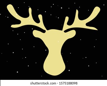 vector illustration of Gold Christmas Reindeer head silhouette on black background
