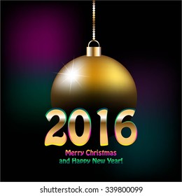 Vector illustration of Gold Christmas Toy. 2016!