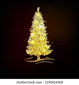 Vector illustration gold Christmas tree. Holiday background