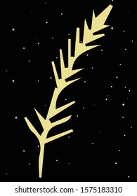 vector illustration of Gold Christmas tree branch on black background