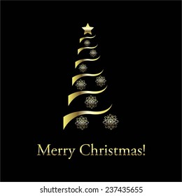 Vector illustration of Gold Christmas tree. 