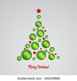 Vector illustration gold Christmas tree.  Holiday background with baubles and star