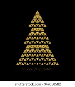 Vector illustration gold Christmas tree.  Holiday background