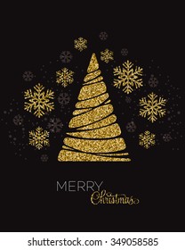 Vector illustration gold Christmas tree.  Holiday background