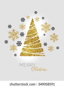 Vector illustration gold Christmas tree.  Holiday background