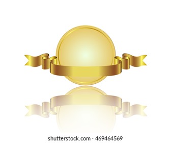 Vector illustration of gold circle award with shiny ribbon with space for your text
