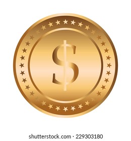 Vector illustration of Gold coin. Dollar. White background