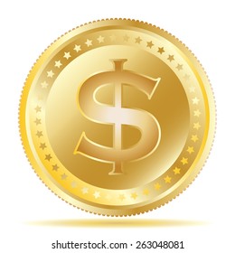 Vector illustration of a gold coin with dollar symbol