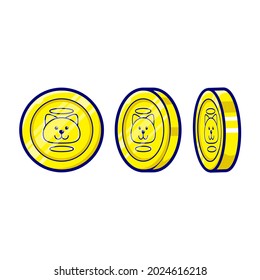 vector illustration of gold coin icon with font, side view. Money design. Gold cat flat symbol. Coin vector illustration. with a picture of a cat. shiny gold coins. cartoon coin. lucky cat coin.