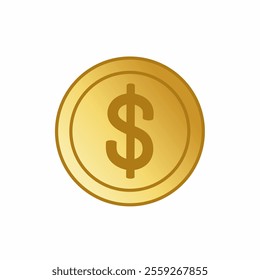 Vector illustration of a gold coin money icon featuring a dollar sign. Ideal for representing finance, money, economy and savings concepts in modern designs and presentations.