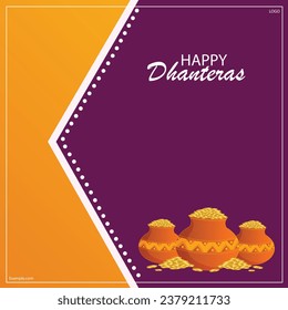 Vector illustration of Gold coin in pot for Dhanteras celebration on Happy Diwali light festival of India background
