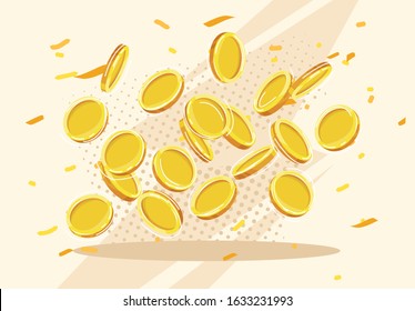 Vector illustration of gold coins in the air, coins flying