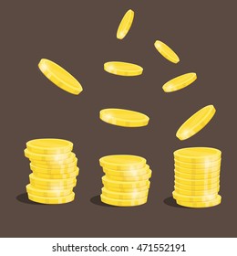 vector illustration. Gold coins falling. Business concept for finances and economics . Business Success in Business with Stack of Gold Coins.