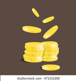 vector illustration. Gold coins falling. Business concept for finances and economics . Business Success in Business with Stack of Gold Coins.