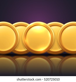 Vector illustration of gold coins  with reflection on dark background