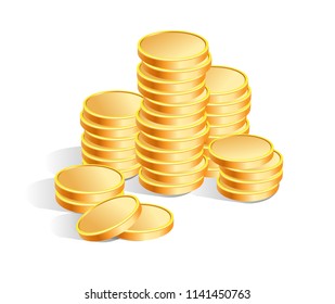 vector illustration of gold coins stacked vertically in stacks