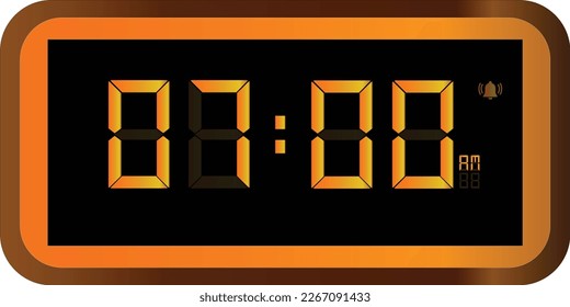 Vector illustration of gold color digital clock at 07.00 am