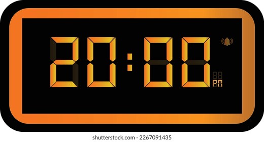 Vector illustration of gold color digital clock at 20.00 pm