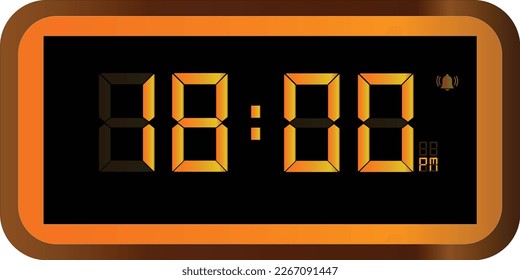 Ilustración vectorial del reloj digital de color dorado a las 18.00 pm