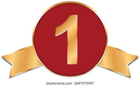 vector illustration of gold colored 1 place award ribbon banner
