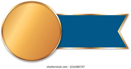 vector illustration of gold colored award with blue ribbon banner on white background