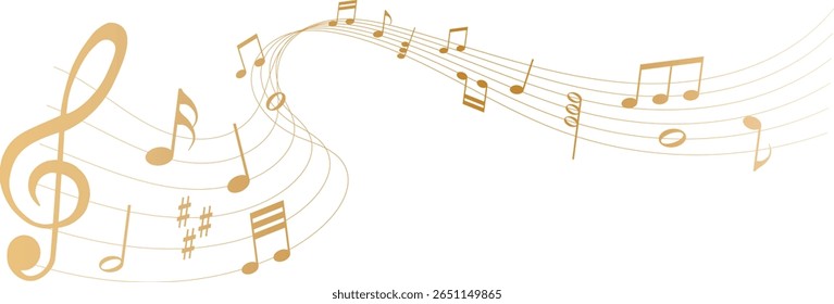 ilustração vetorial de partitura de cor dourada - notas musicais melodia
