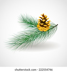 Vector illustration with a gold cone on a green pine branch