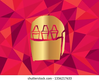 Vector Illustration of Gold Crayon Icon with Red Polygon and Geometric. Graphic Design for Template, Layout, Background, Poster and More.