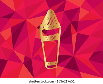 Vector Illustration of Gold Crayon Icon with Red Polygon and Geometric. Graphic Design for Template, Layout, Background, Poster and More.