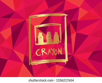 Vector Illustration of Gold Crayon Icon with Red Polygon and Geometric. Graphic Design for Template, Layout, Background, Poster and More.