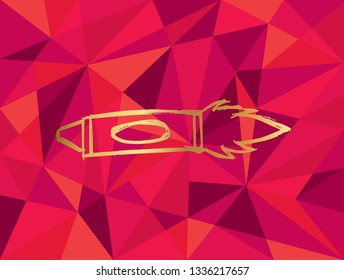 Vector Illustration of Gold Crayon Icon with Red Polygon and Geometric. Graphic Design for Template, Layout, Background, Poster and More.