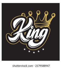 Vector illustration with gold crown and calligraphic inscription King.
