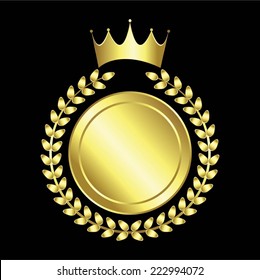 Vector illustration of Gold crown. Laurel wreath. The award - the medal