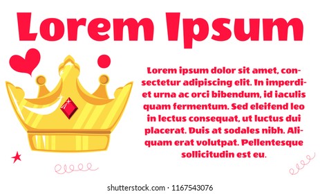 Vector illustration. Gold crown with precious stone on white background. With space for text