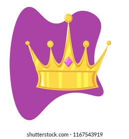 Vector illustration. Gold crown with precious stone On the color plate