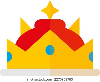 Vector illustration of a gold crown with precious stones. Symbol of king and royalty. Power and monarchy.