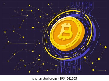 ilustración vectorial de la criptomoneda de oro bitcoin, blockchain, imagen de fondo tecnológico