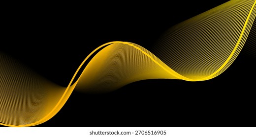 Ilustración vectorial de líneas de curva de oro aisladas en negro. Fondo abstracto de la onda del oro. Patrón de remolino de purpurina de lujo. Elegantes Elementos de diseño de moda moderna.