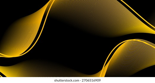 Ilustración vectorial de líneas de curva de oro aisladas en negro. Fondo abstracto de la onda del oro. Patrón de remolino de purpurina de lujo. Elegantes Elementos de diseño de moda moderna.