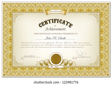 Vector illustration of gold detailed certificate